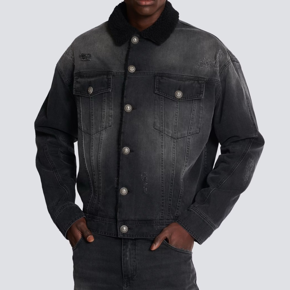 UNISEX BALMAIN Balmain black lightweight shearling jacket in size L (50)